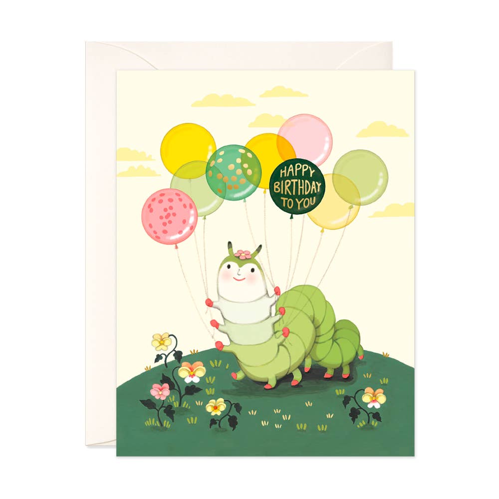 Carte de voeux d'anniversaire avec des ballons Caterpillar
