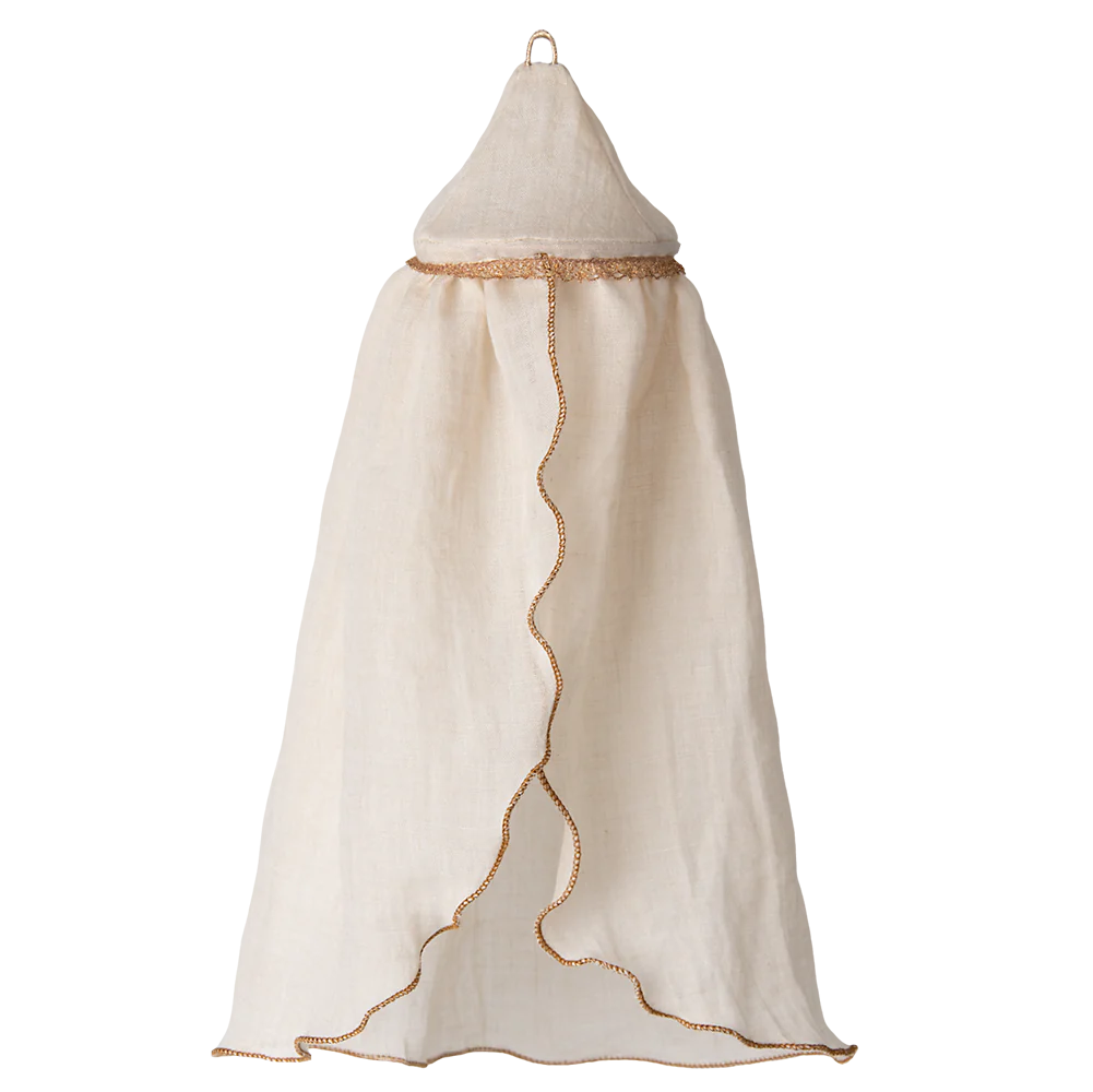 Beige canopy with gold trim on a white background