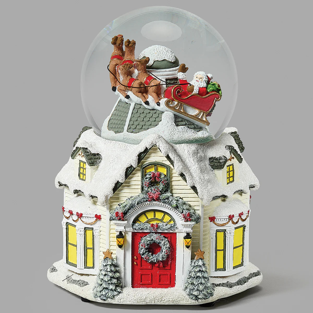 Musical Santa Over House Snow Globe