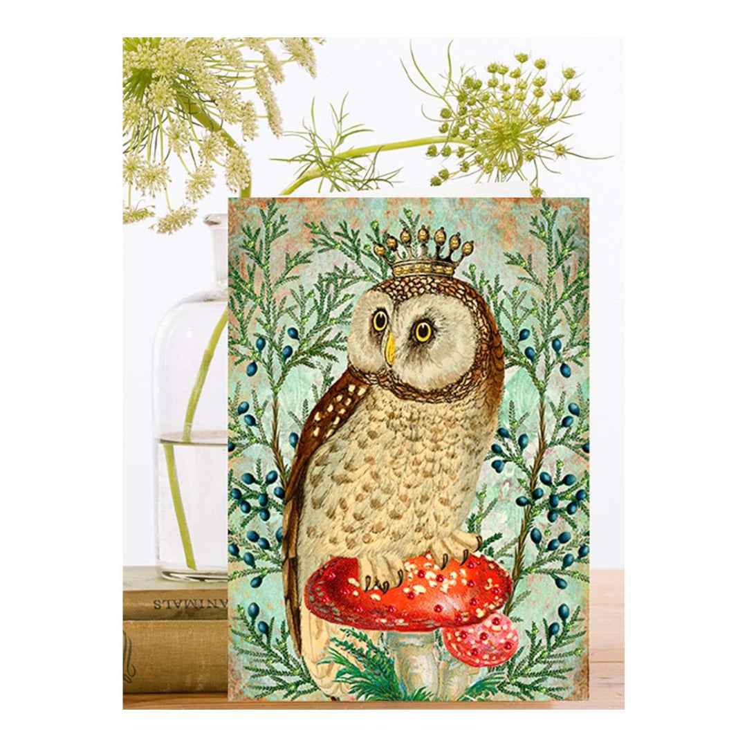 Hand Glittered Owl Christmas Card