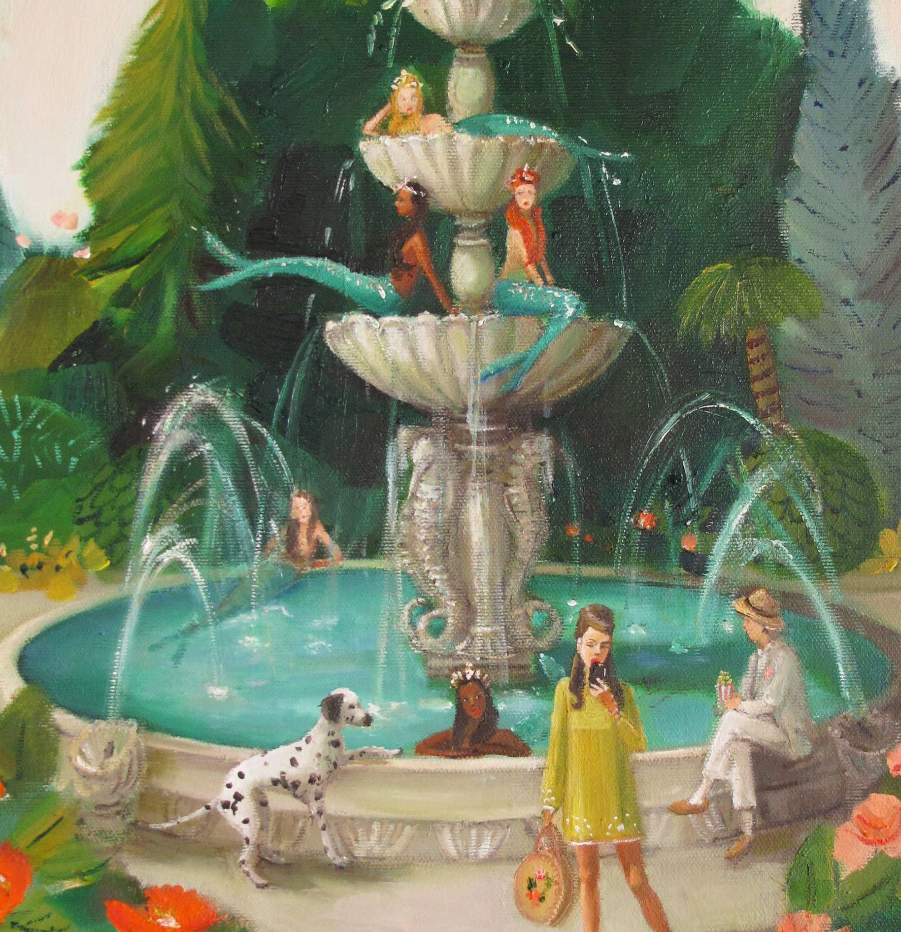 Janet Hill Studio - Selfie At The Mermaid Public Fountain Art Print