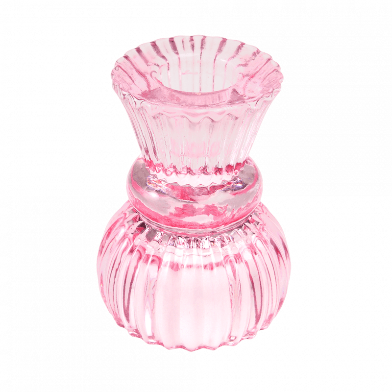 Double Ended Glass Candle Holder Pink