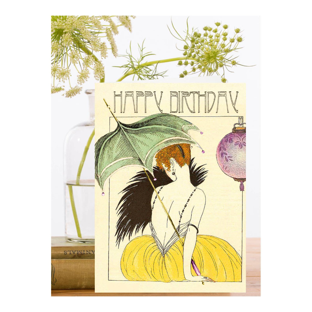 Woman with Umbrella Birthday Card