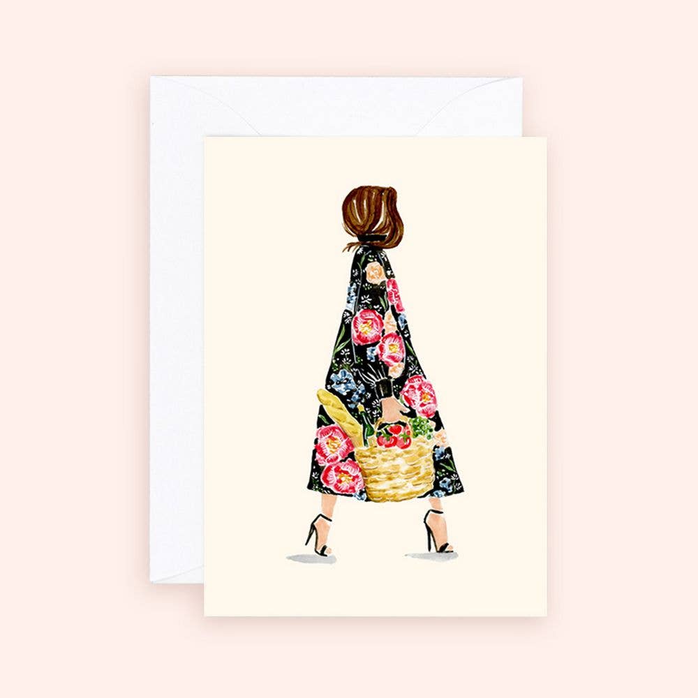 Floral Baguette Market Girl Enclosure Card