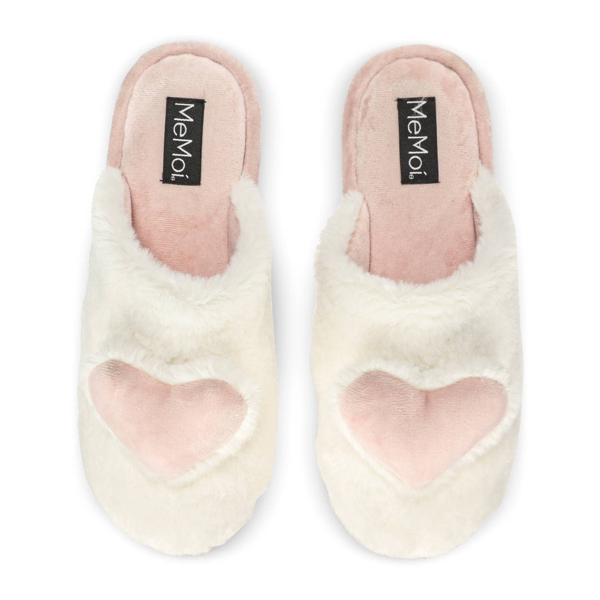 Women's 3D Heart Plush Slippers: Ivory / M 7-8