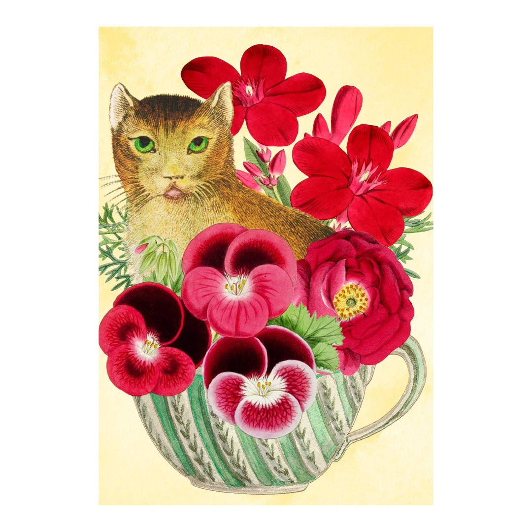 Cat in Teacup Whimsical Greeting Card
