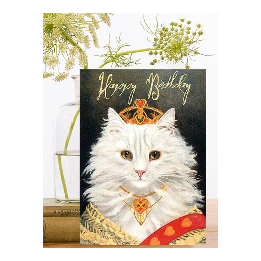 Crowned Cat Hand Glittered Birthday Card