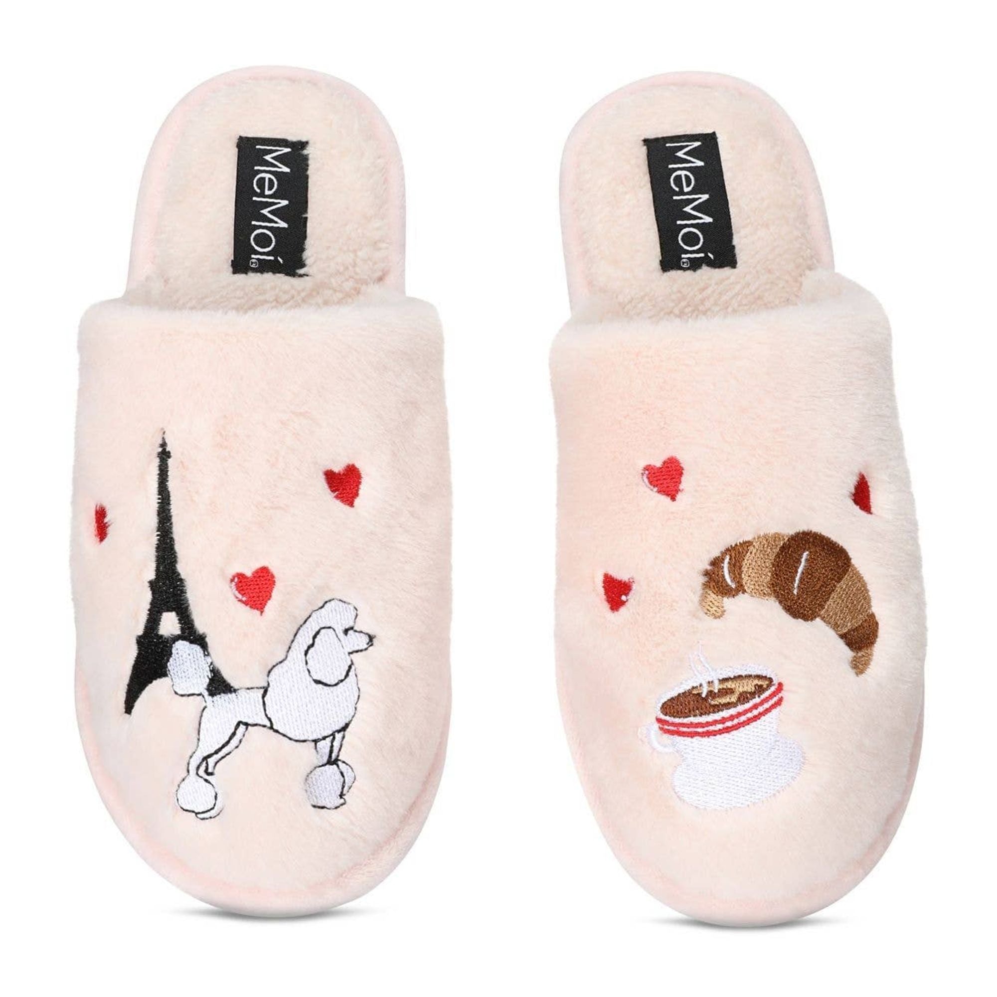 Chaussons en peluche I Love Paris pour femme : Blush pâle / M 7-8
