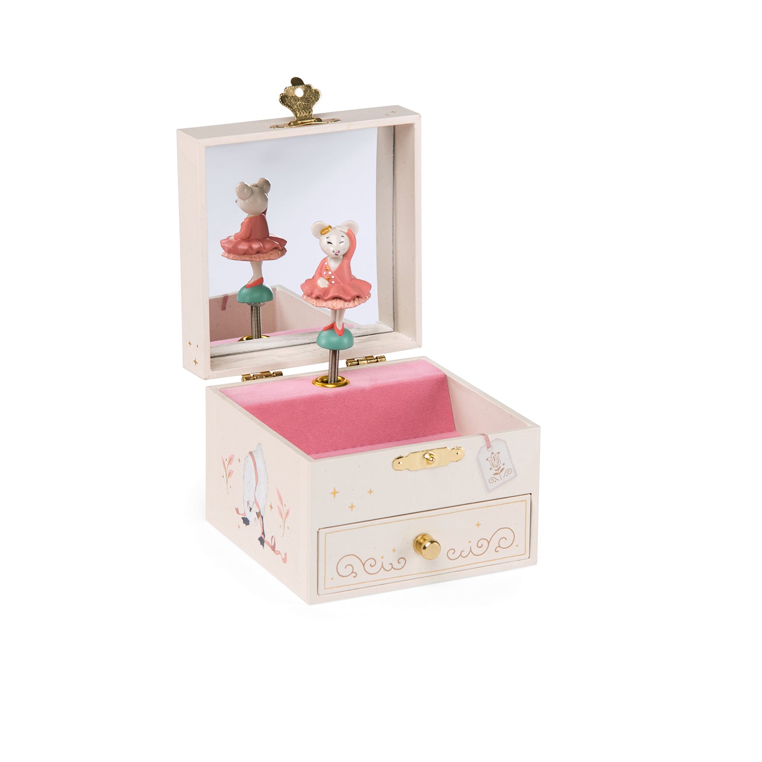 Music box with dancing bear figurines on a white background