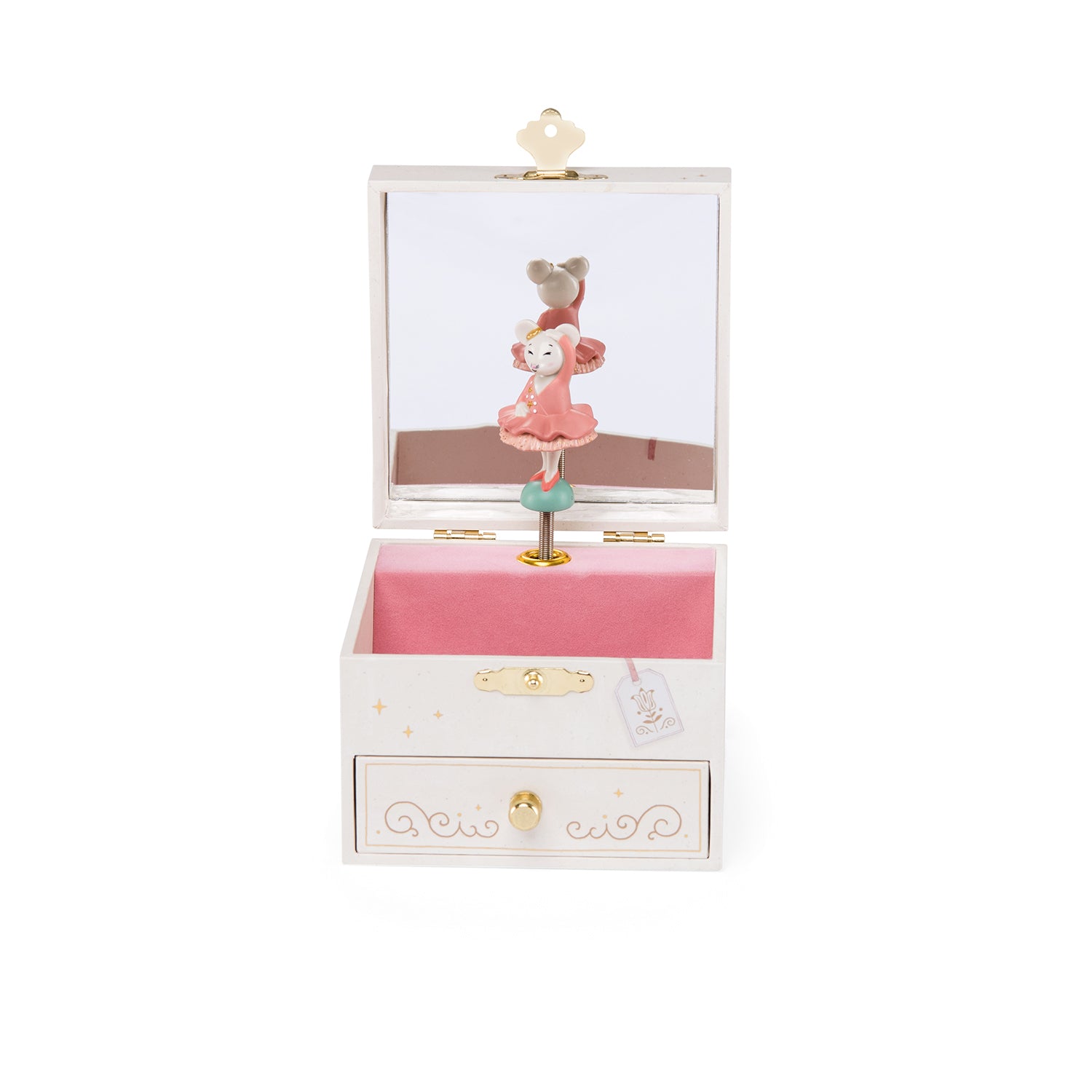 Decorative jewelry box with a ballerina figurine on a white background
