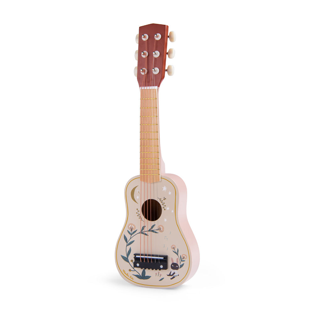 Children's guitar with floral design on a white background