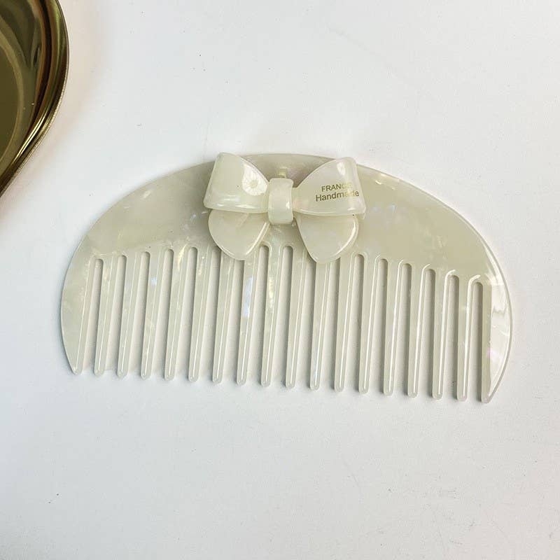 LadyJuneAccessoires - Ensemble peigne et miroir à nœud | Style cadeau Boutique de vanité Perle : Peigne demi-lune