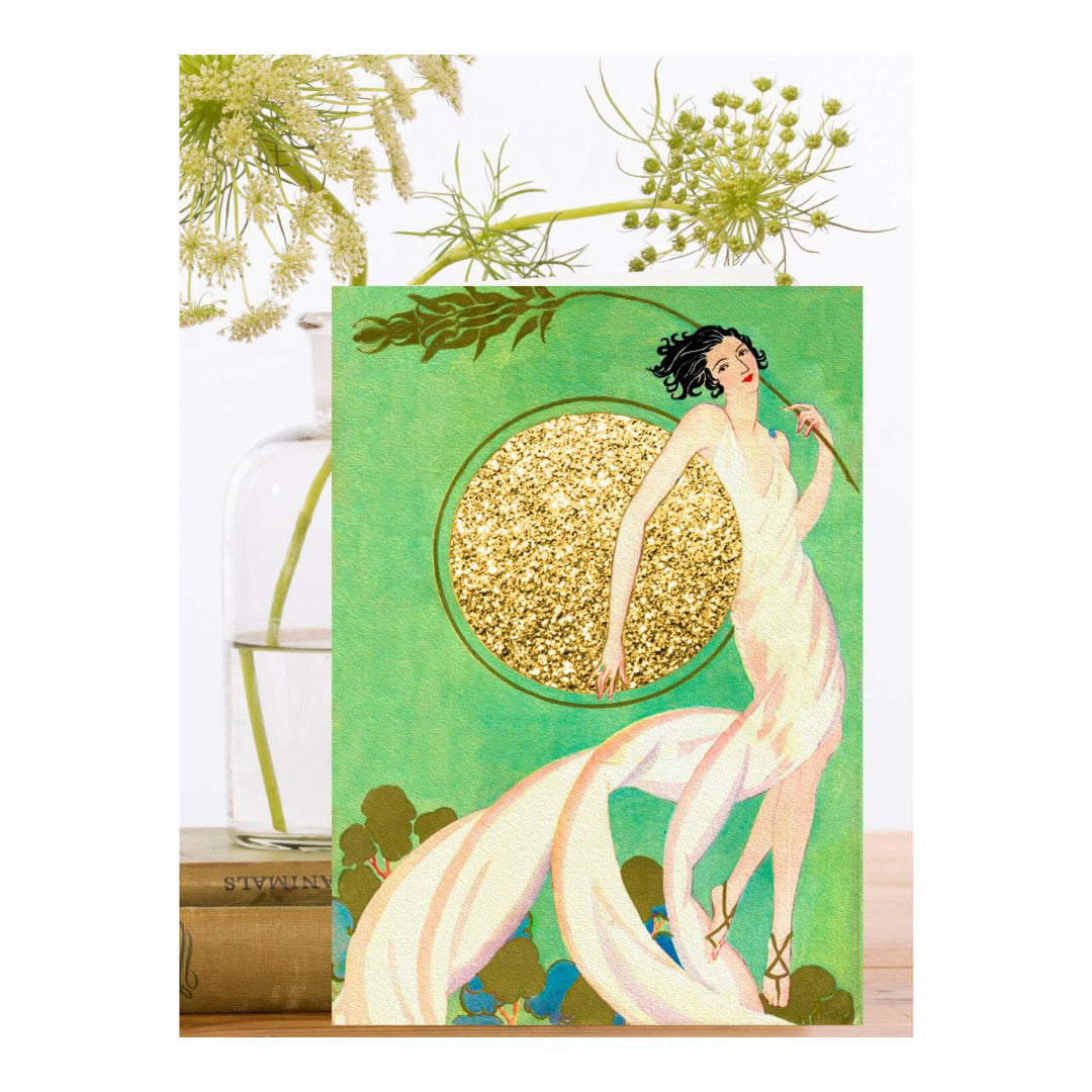 Hand Glittered Golden Globe Greeting Card