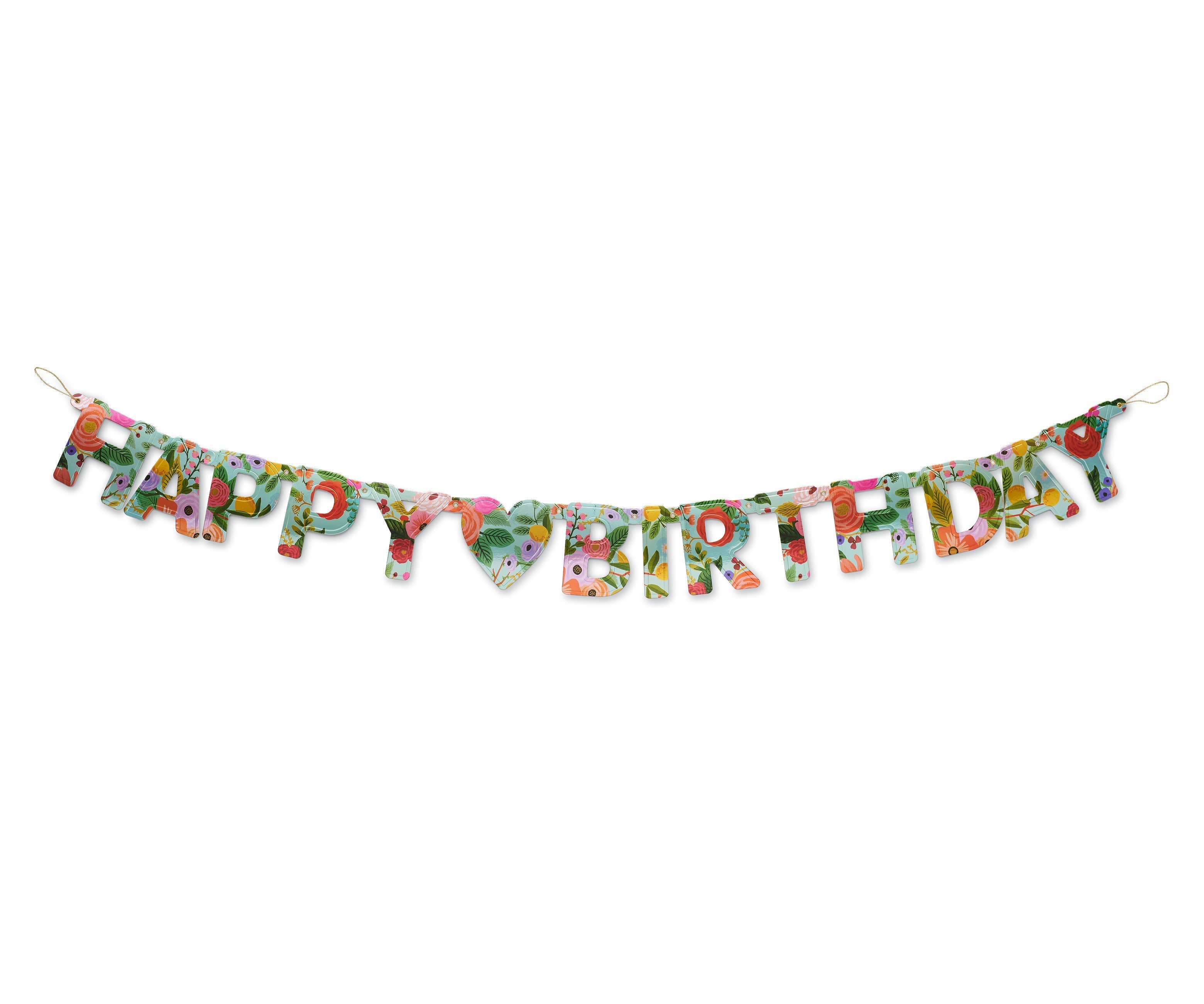 Floral 'Happy Birthday' banner on a white background