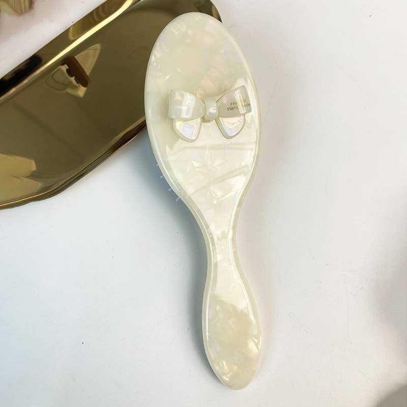 LadyJuneAccessories - Ensemble peigne et miroir à nœud | Style cadeau Perle Vanity Boutique : Brosse ronde coussin