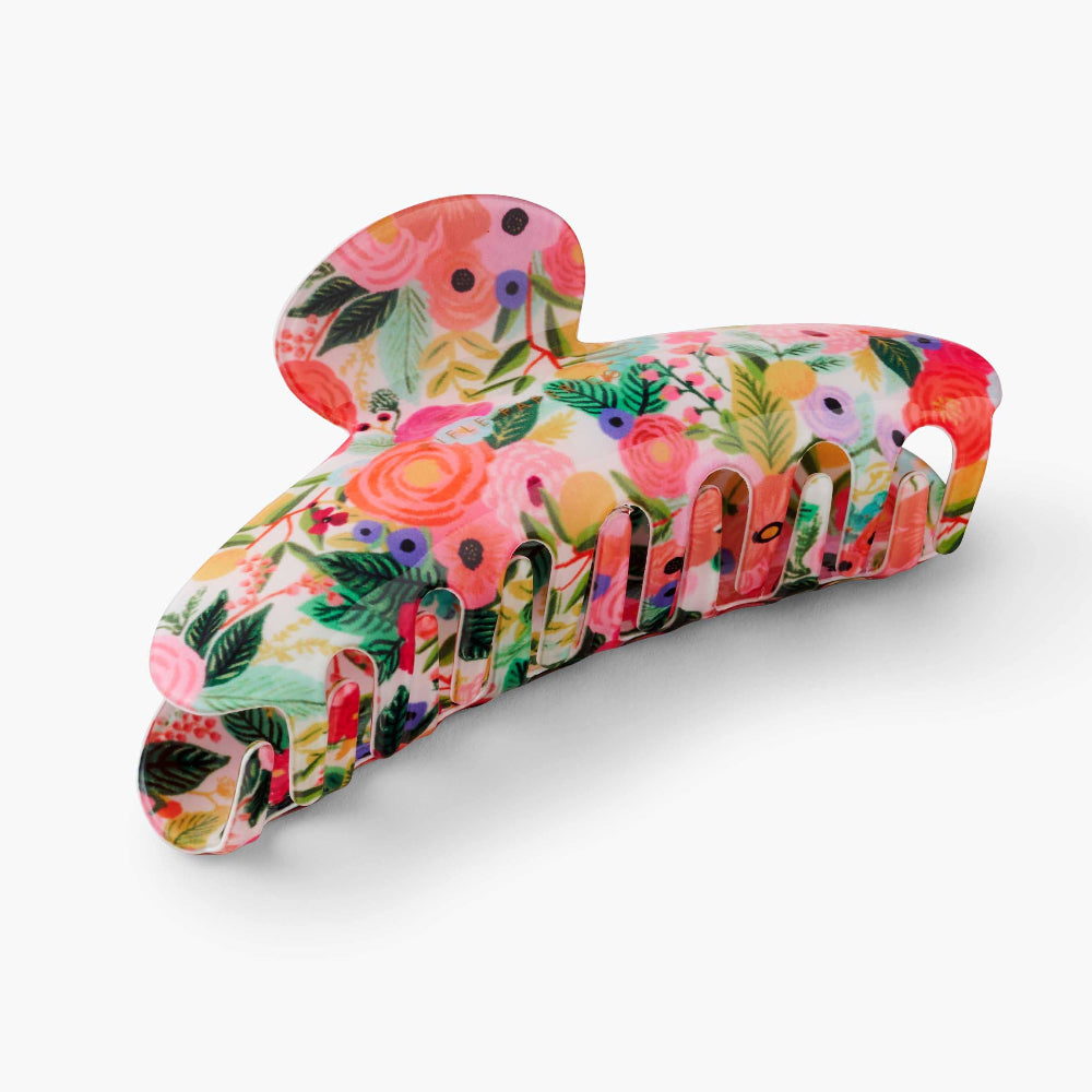 Hair claw clips with a floral pattern from Rifle Paper Co's Garden Party collection.