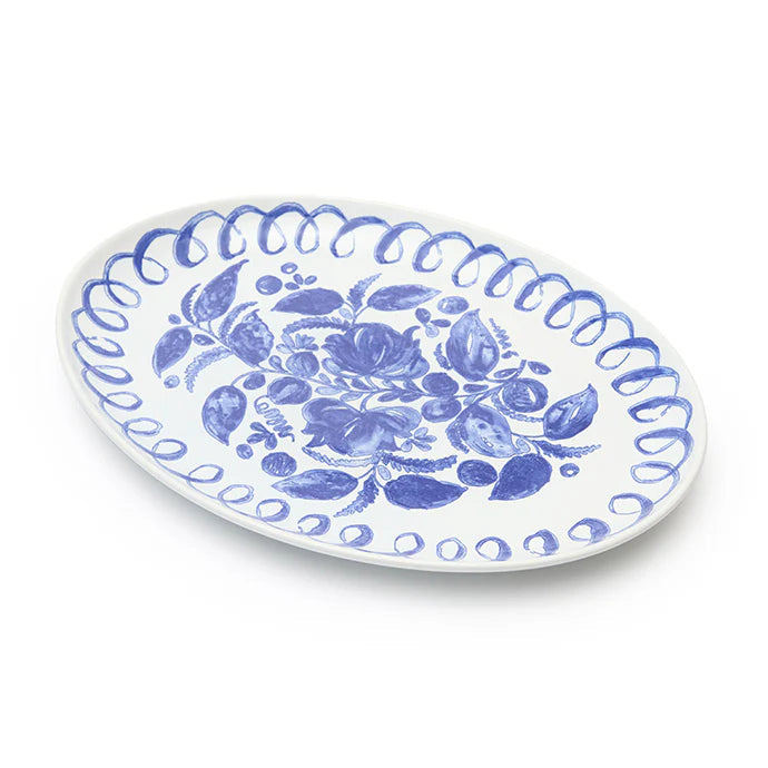 Amalfi - Stoneware Oval Tray - White/Blue