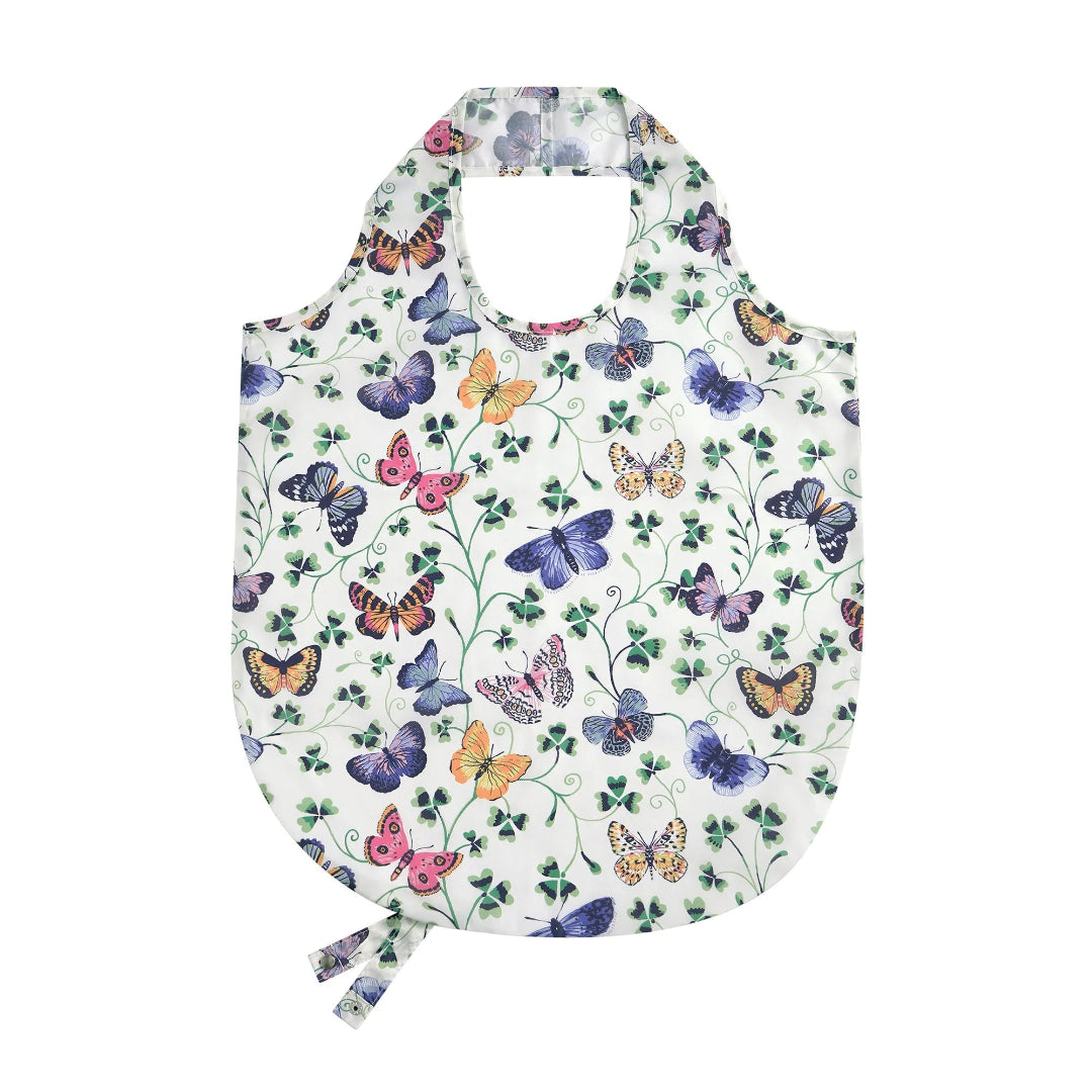 Reusable shopping bag with butterfly design on a white background