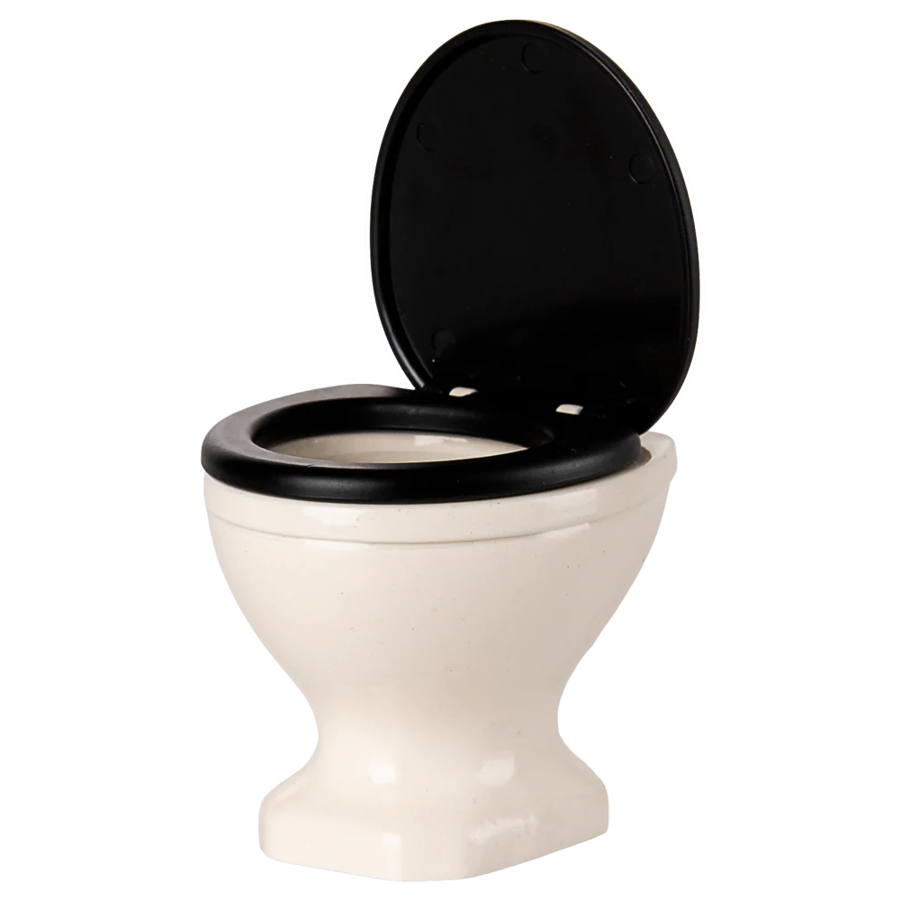 Toilet with black seat on a white background