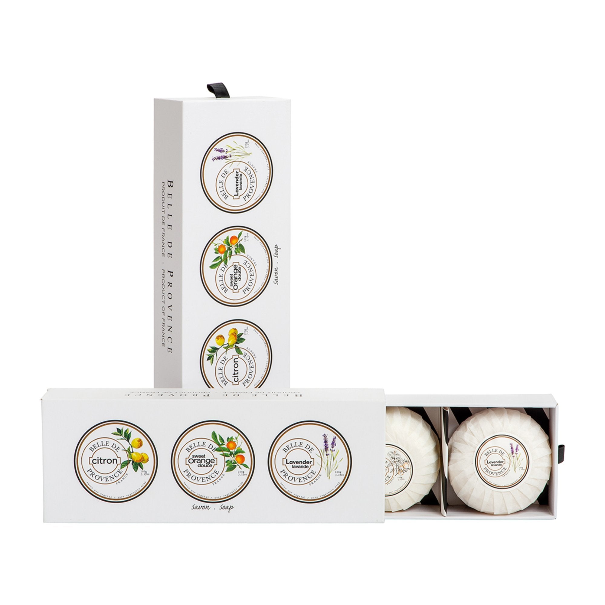 Coffret cadeau de savon 100 g (Citron/Orange douce/Lavande)