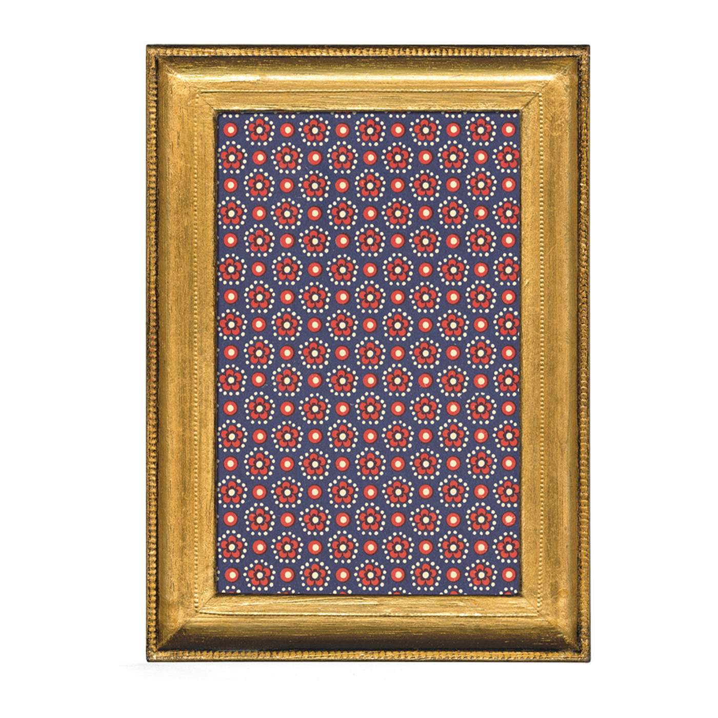 Framed artwork with a geometric pattern on a blue background