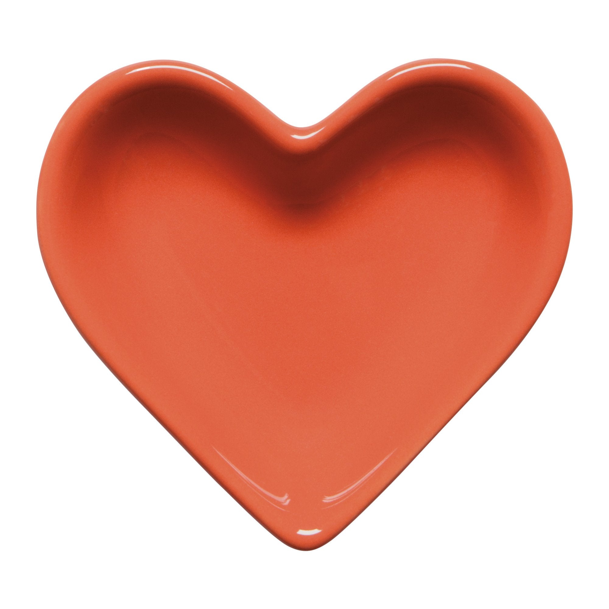 Heart-shaped orange ceramic plate on a white background