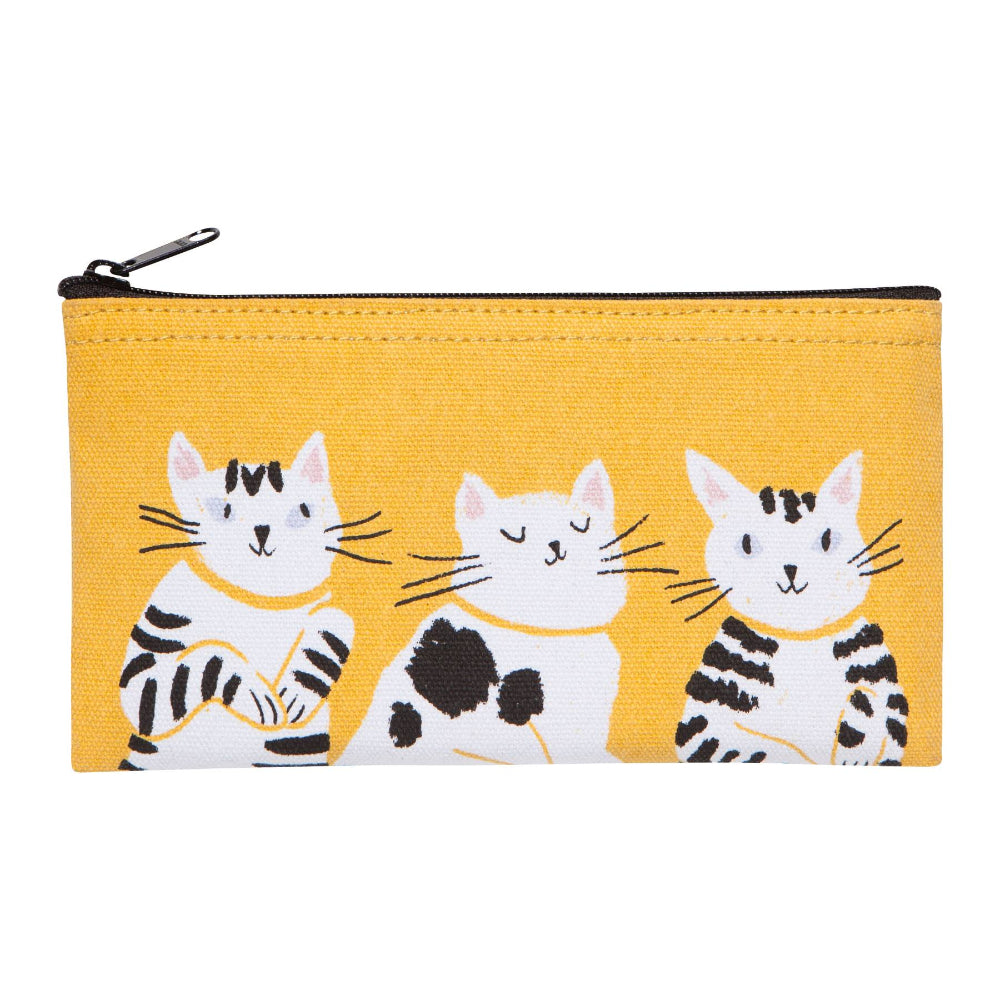 Yellow pouch with cat illustrations on a white background