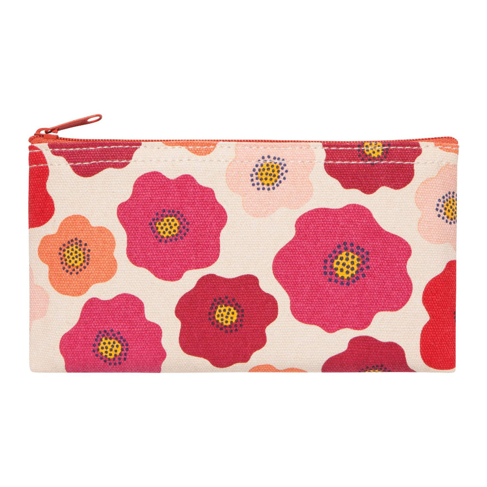 Floral patterned pouch with pink and orange flowers on a white background