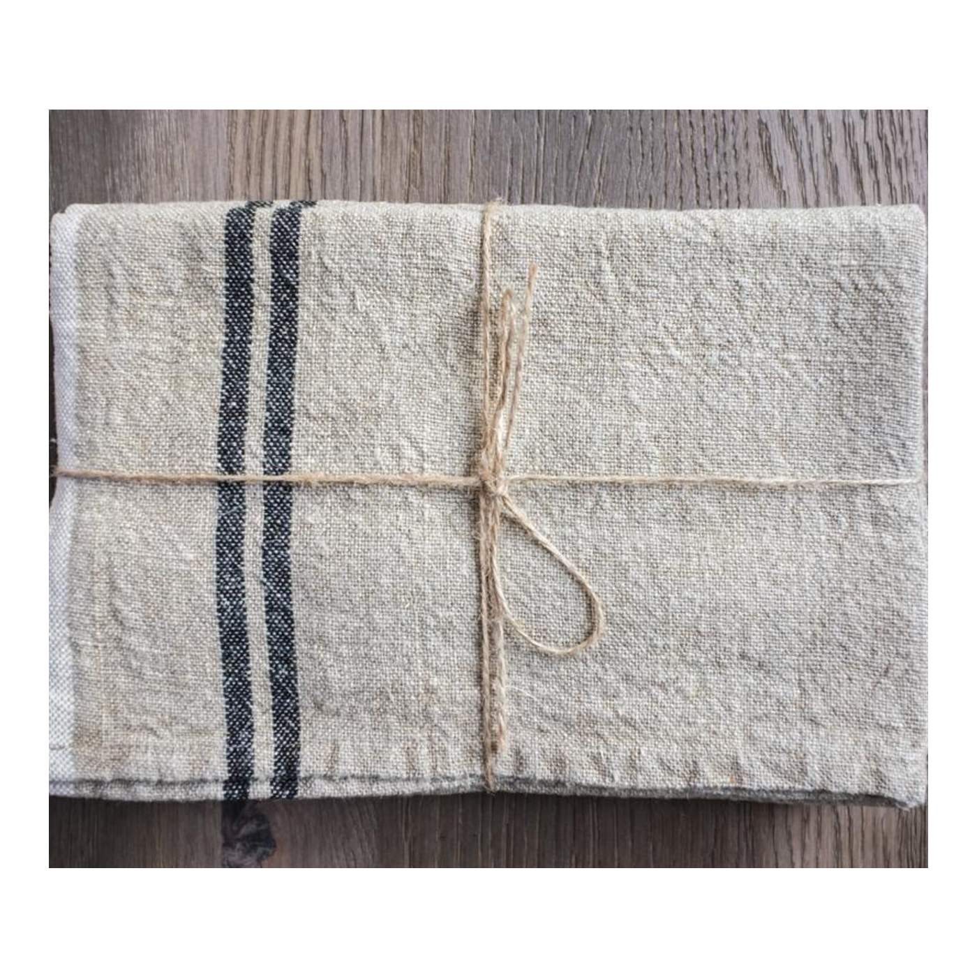 Torchon en lin vintage naturel/noir