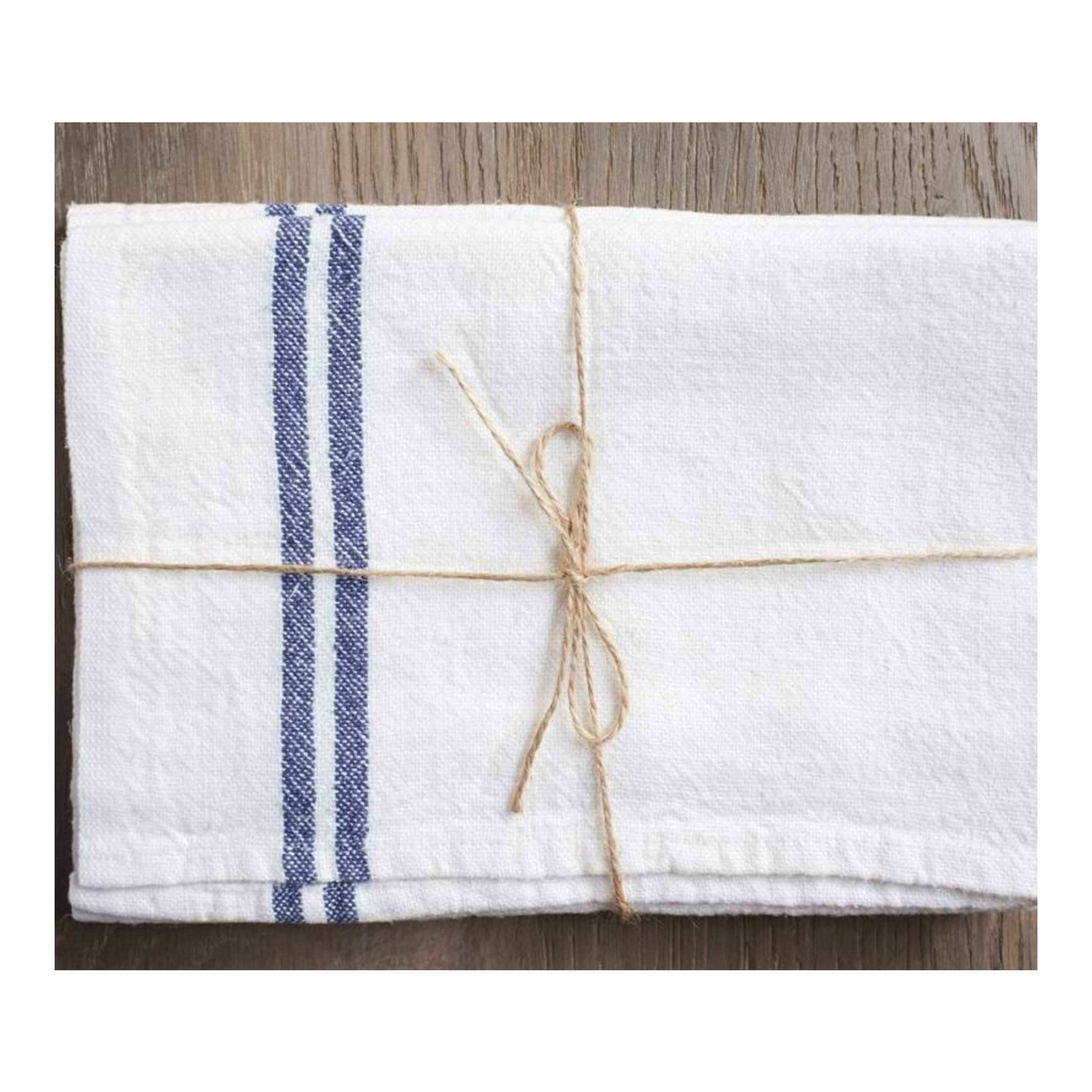 Vintage Linen Ivory/Navy Tea Towel