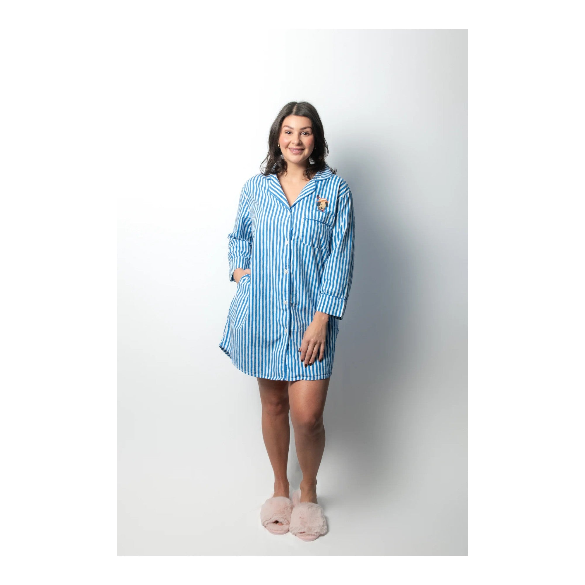 Blue Striped Long Shirt Pajamas