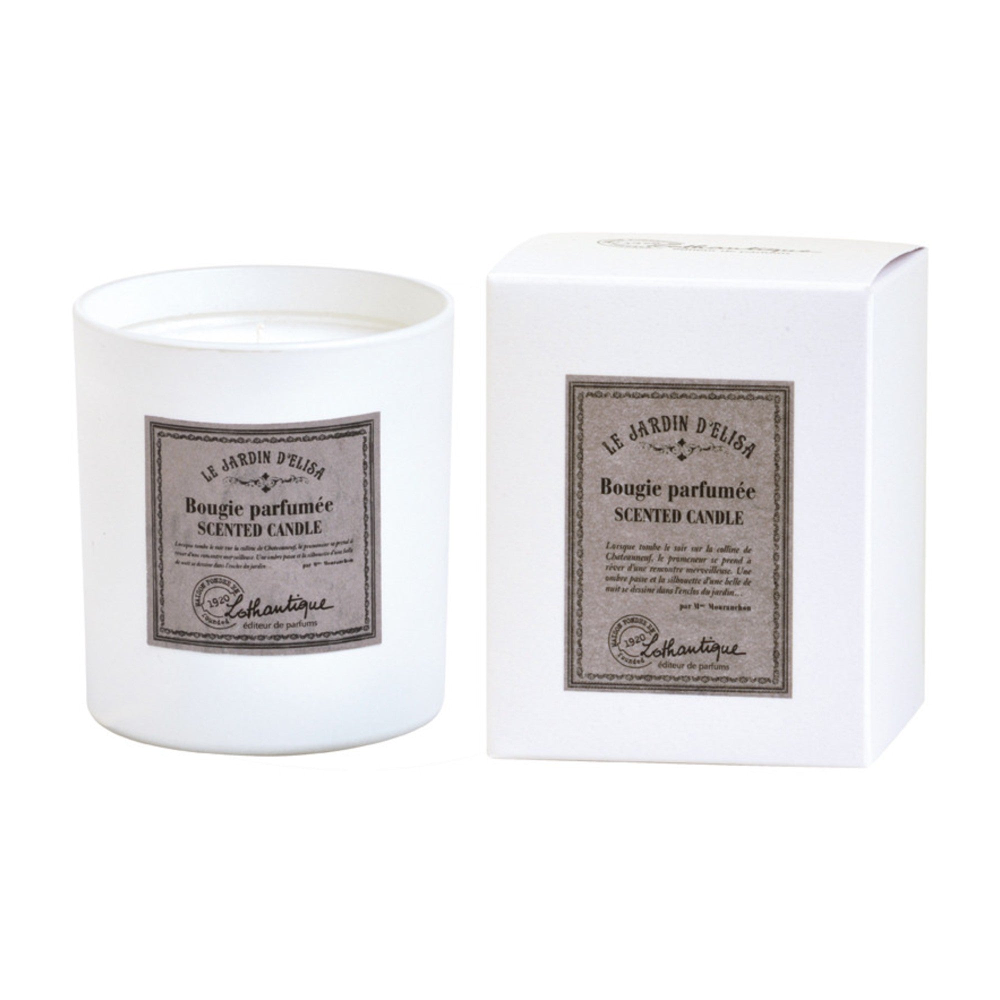 White scented candle with packaging on a white background