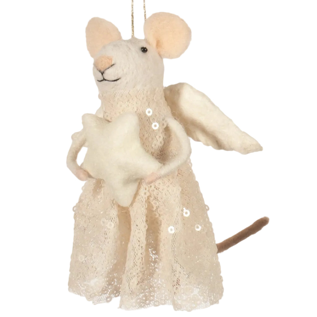 Felt Mouse Angel with Star Ornament