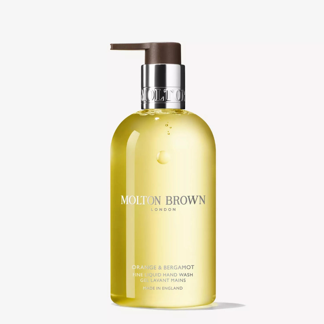 Molton Brown hand wash bottle on a white background