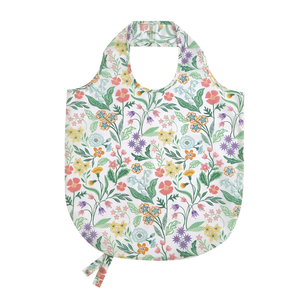 Floral patterned reusable bag on a white background