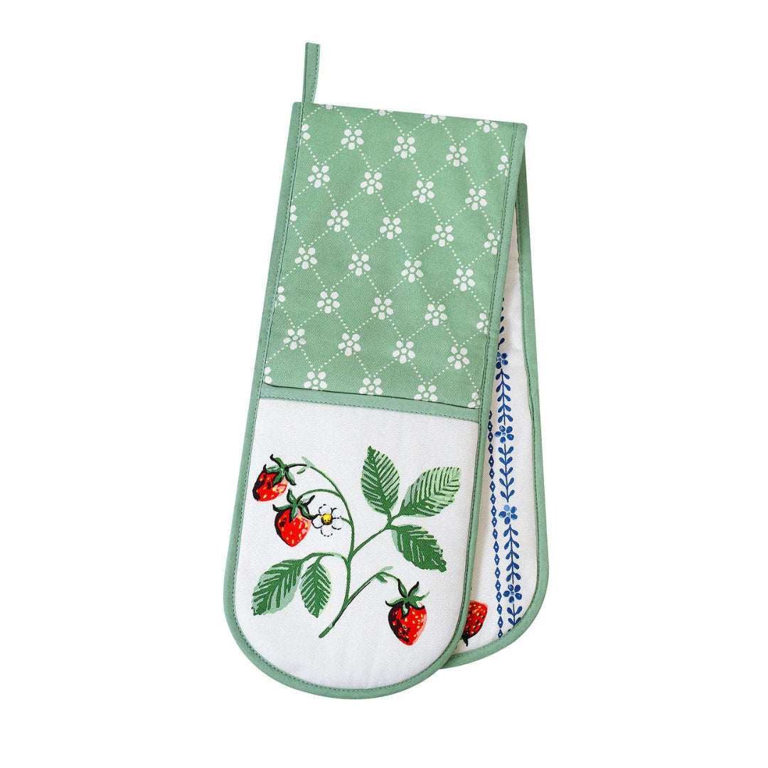 Double oven-mitt with strawberry design on a white background