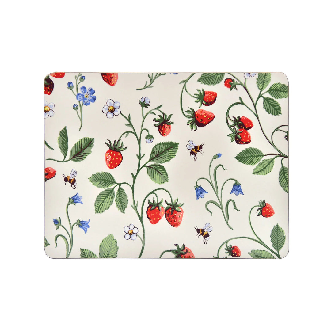 Placemat with strawberry and leaf pattern on a white background