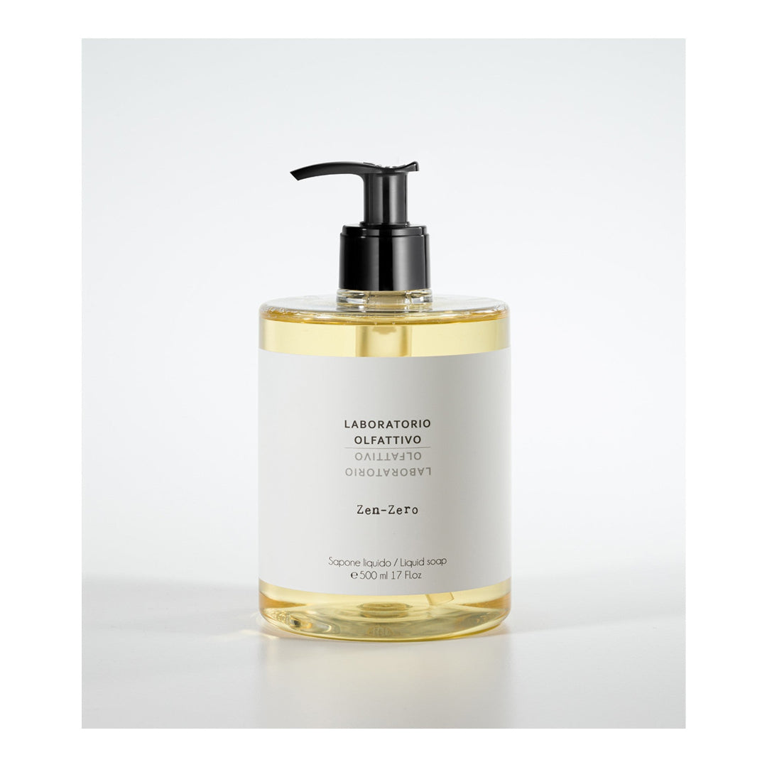 Bottle of liquid soap with pump on a white background