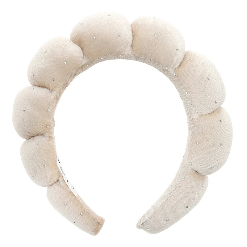 Velvet Makeup Headband - Ivory with Rhinestones