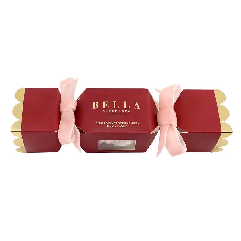 Small Velvet Scrunchies - Pink + Ivory Set