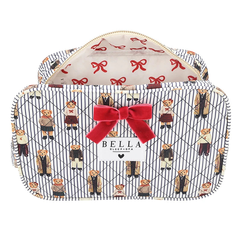 Navy Stripes + Bears Quilted Cosmetic Bag