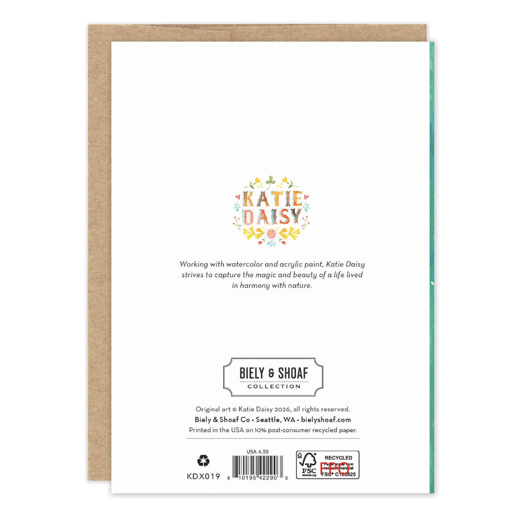Back of a Katie Daisy Biely & Shoaf Collection art card, showing the printed artist logo