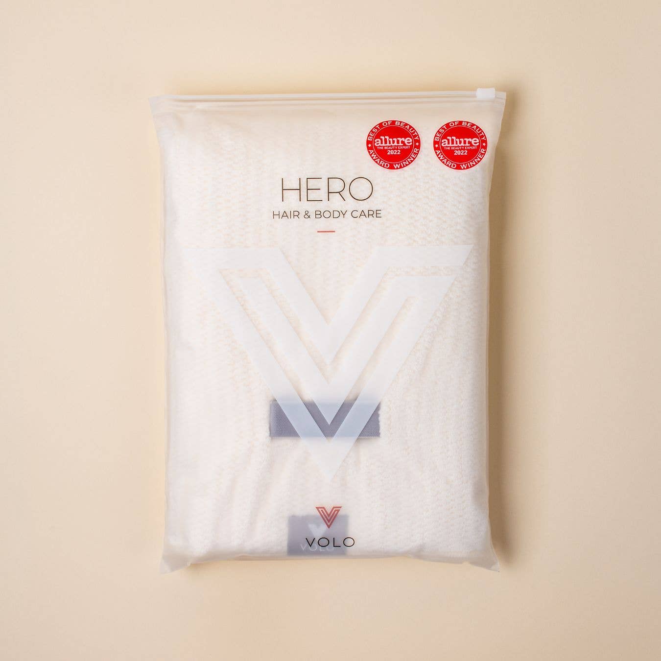 VOLO Hero Hair Towel in ECO packaging: Salt White