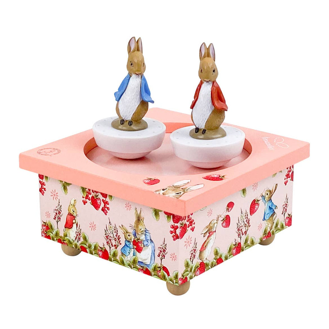 Music box with Peter Rabbit figures on a white background