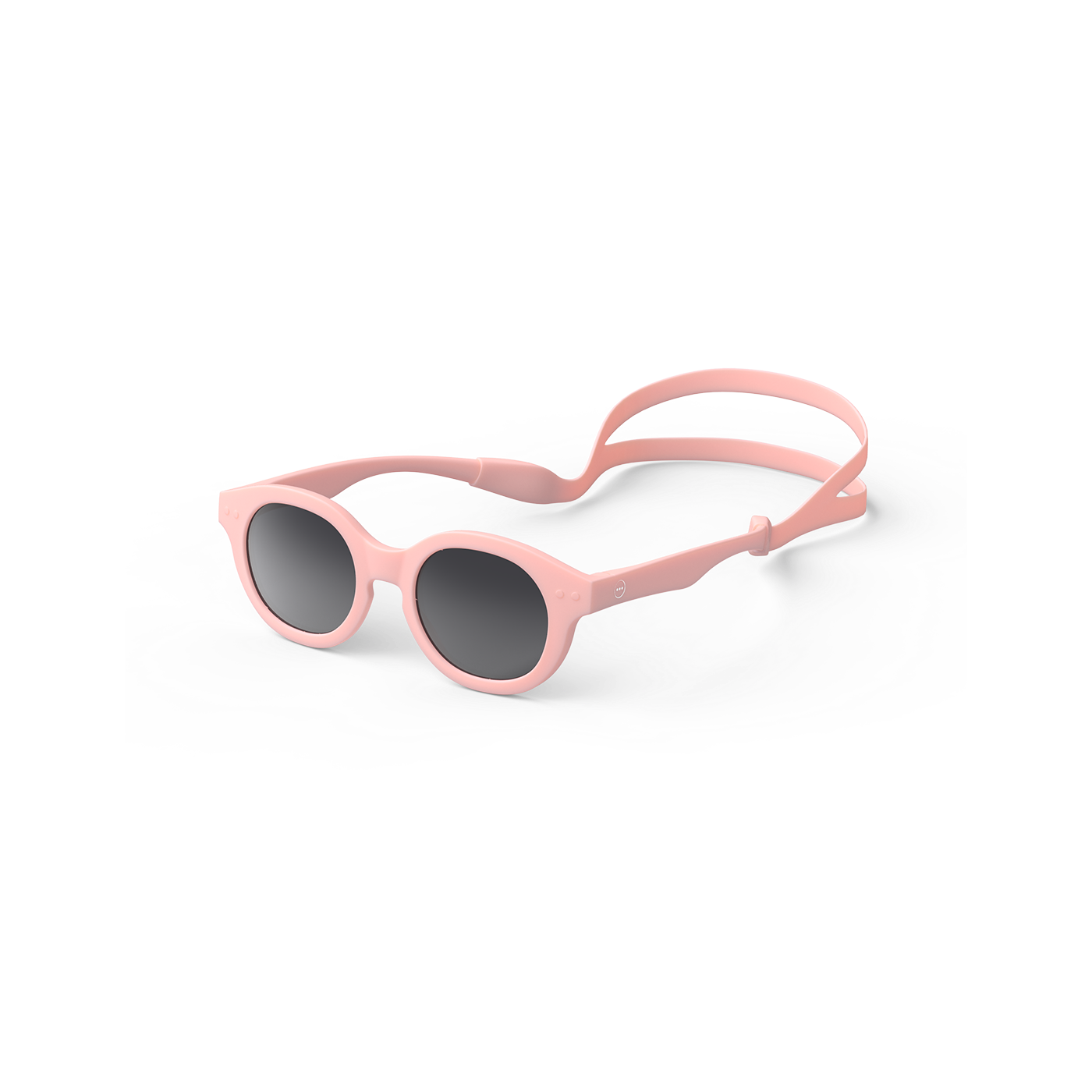 Pastel pink sunglasses with a thick frame designed for kids.