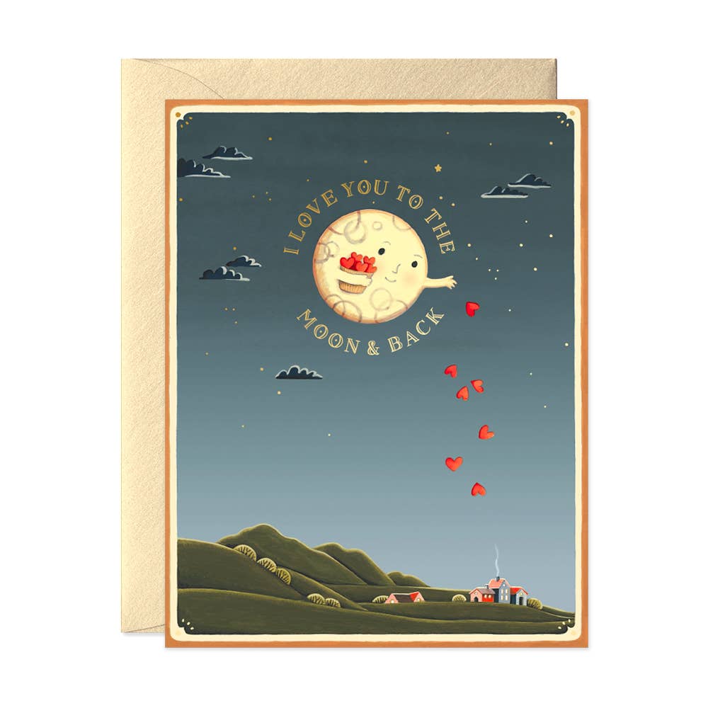 Carte de voeux d'amour avec lune et dos