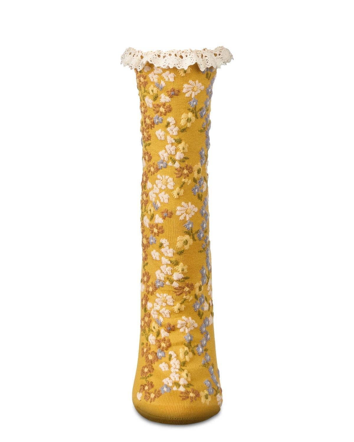 Liberty Floral Lace Cuff Crew: Mustard