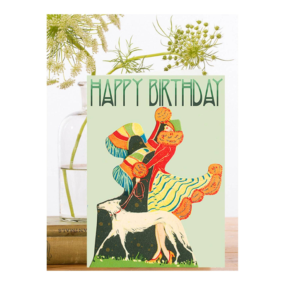 Hand Glittered Walking Dog Birthday Card
