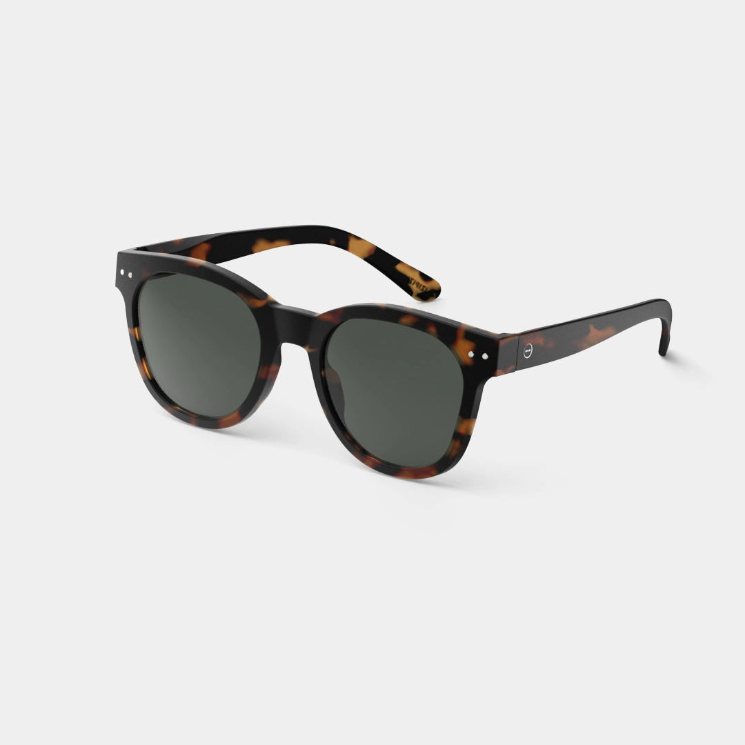 A pair of IZIPIZI #N sunglasses with a tortoise pattern frame and dark lenses.