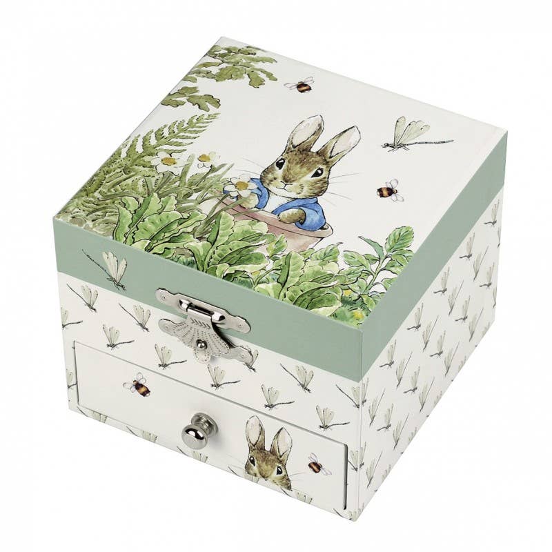 Decorative jewelry box with a rabbit illustration and nature-themed design on a white background
